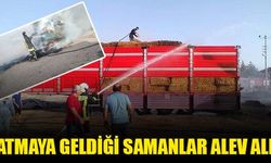 Çivril’de saman yüklü tır kasası alev aldı. Çivril Koçak mahallesine gelen saman yüklü