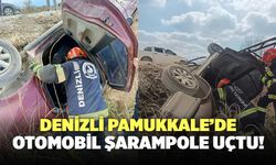 Denizli Pamukkale'de Otomobil Şarampole Düştü!