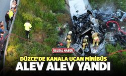 Düzce’de Kanala Uçan Minibüs Alev Alev Yandı