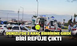 Denizli'de 2 Araç Birbirine Girdi, Biri Refüje Çıktı