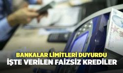 Bankalar limitleri duyurdu: İşte verilen faizsiz krediler