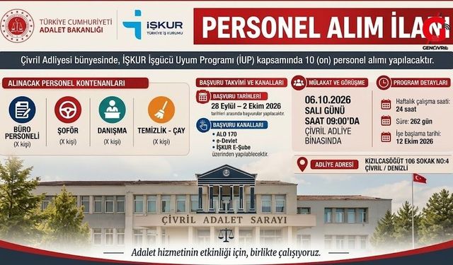 Çivril Adliyesine İşkur Kapsamında 10 Personel Alınacak