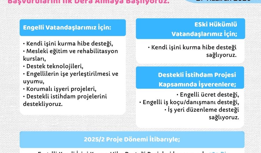 Kendi İşini Kurmak İsteyen Engelli ve Eski Hükümlülere Hibe Desteği Verilecek