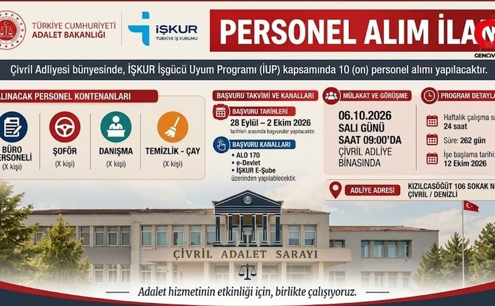 Çivril Adliyesine İşkur Kapsamında 10 Personel Alınacak