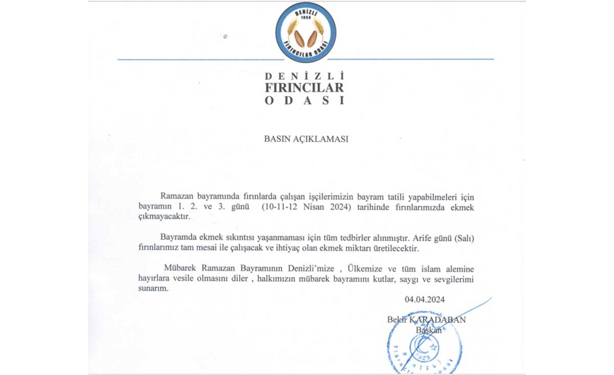 Denizli Firinlari Bayramda Kapali Olacak3