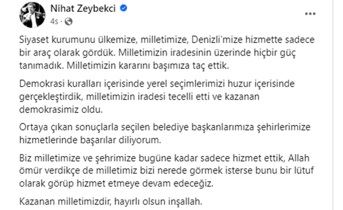 Nihat Zeybekçi’den Seçim Sonrası İlk Açıklama