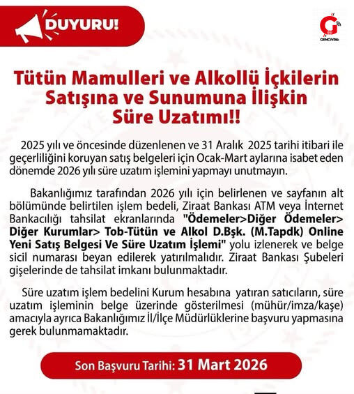 Çivril Ilçe Tarım Tütün Mamulleri Ve Alkollü Içki Satış Belgesi Son Gün 1