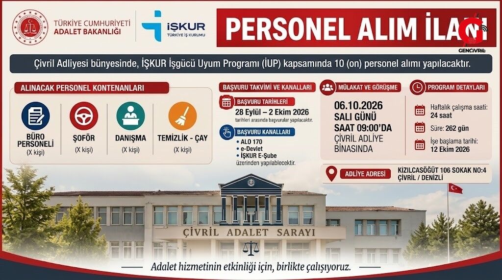 Çivril Adliyesine İşkur Kapsamında 10 Personel Alınacak