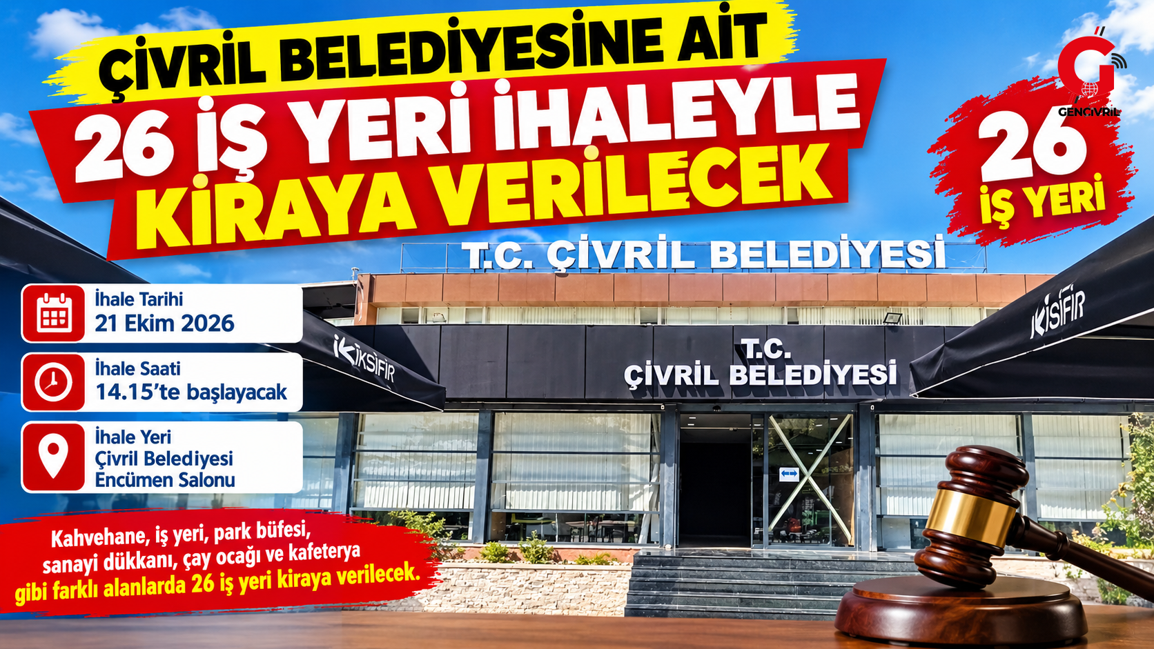 Çivril Belediyesine ait 26 iş yeri ihaleyle kiraya verilecek